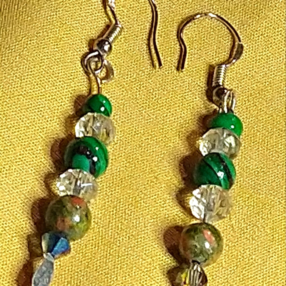 TWO OF THE MOST NEEDED GEMS ON A PAIR OF STERLING EARRINGS. MALACHITE, UNAKITE